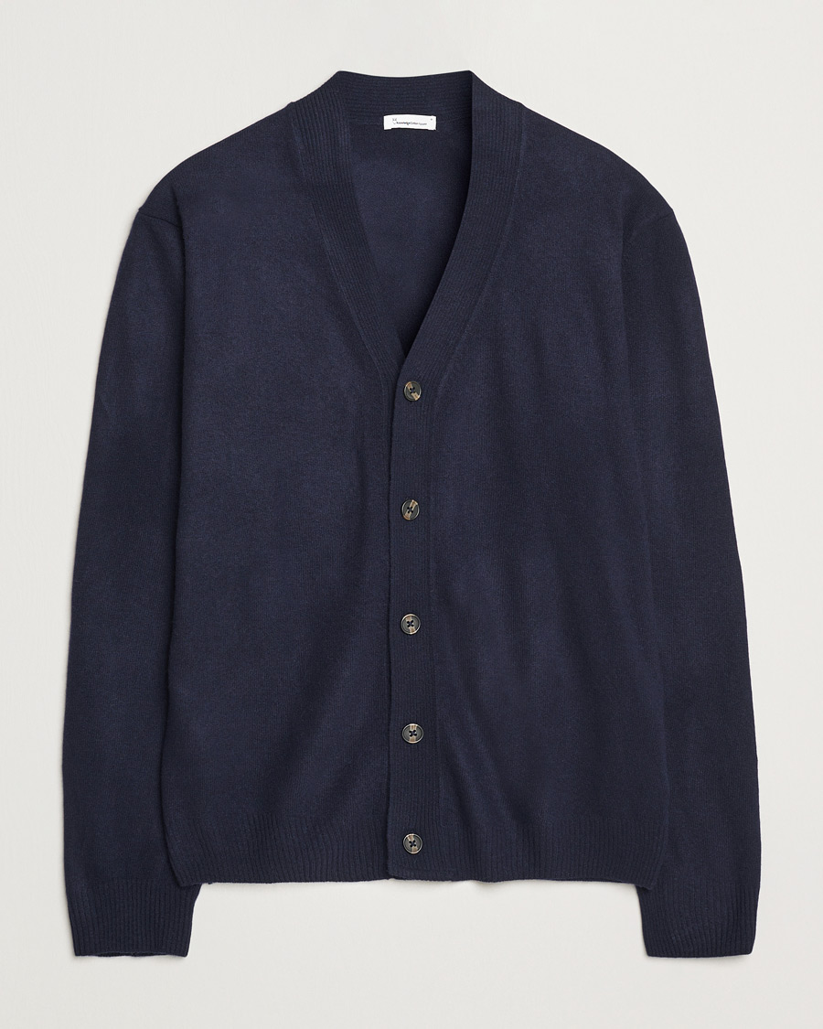 Heren | Truien | KnowledgeCotton Apparel | Lambswool Cardigan Navy