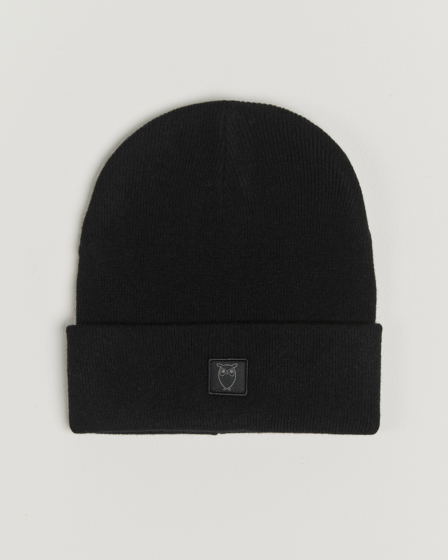 Heren | Mutsen | KnowledgeCotton Apparel | Double Layer Wool Beanie Black