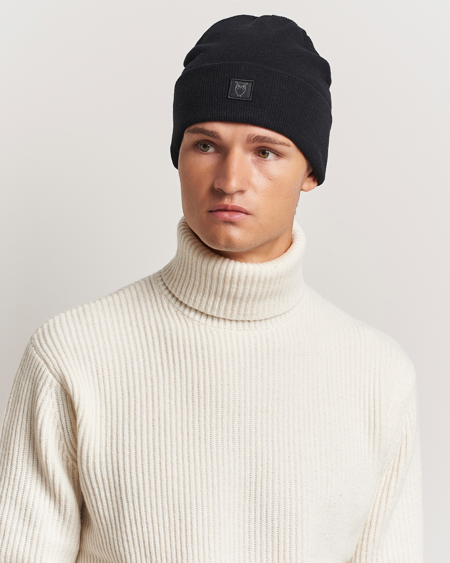 Heren | Mutsen | KnowledgeCotton Apparel | Double Layer Wool Beanie Black