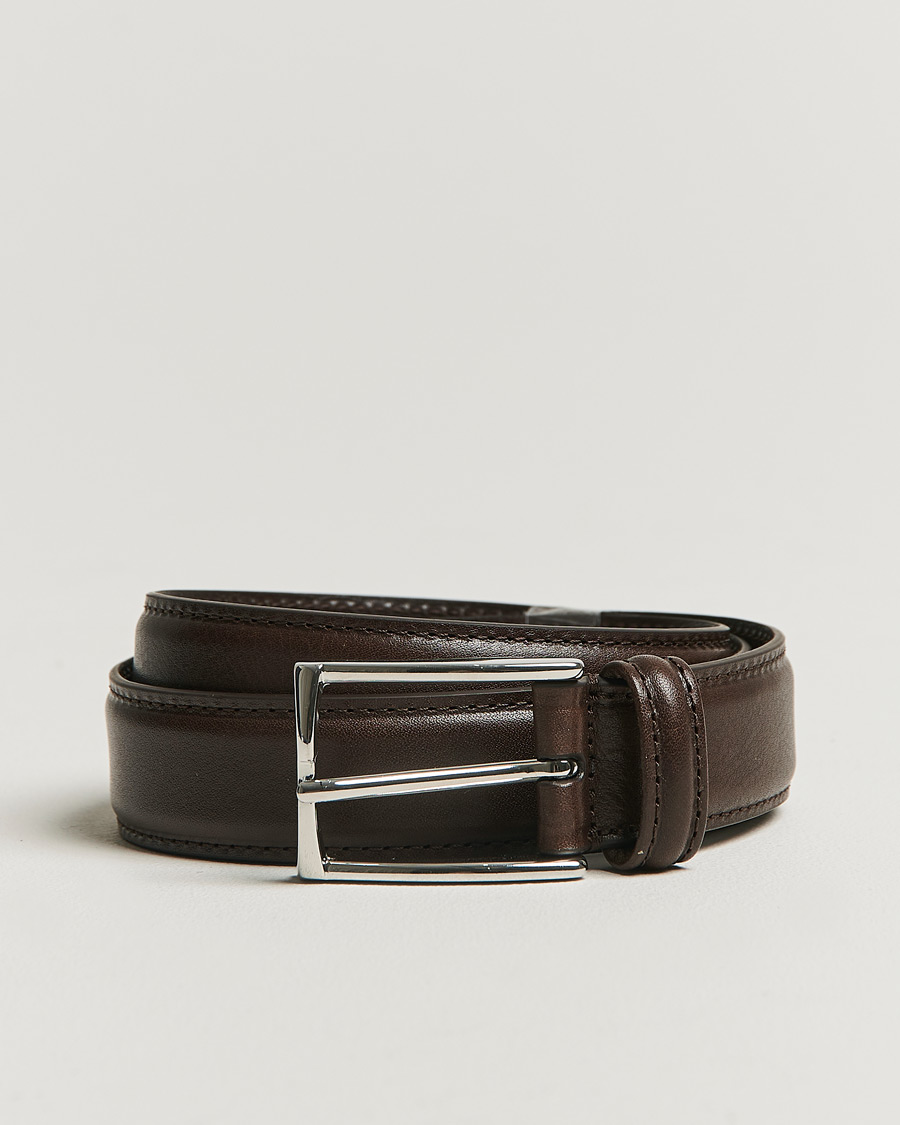 Heren | Riemen | Anderson's | Structure Leather Suit Belt 3 cm Dark Brown