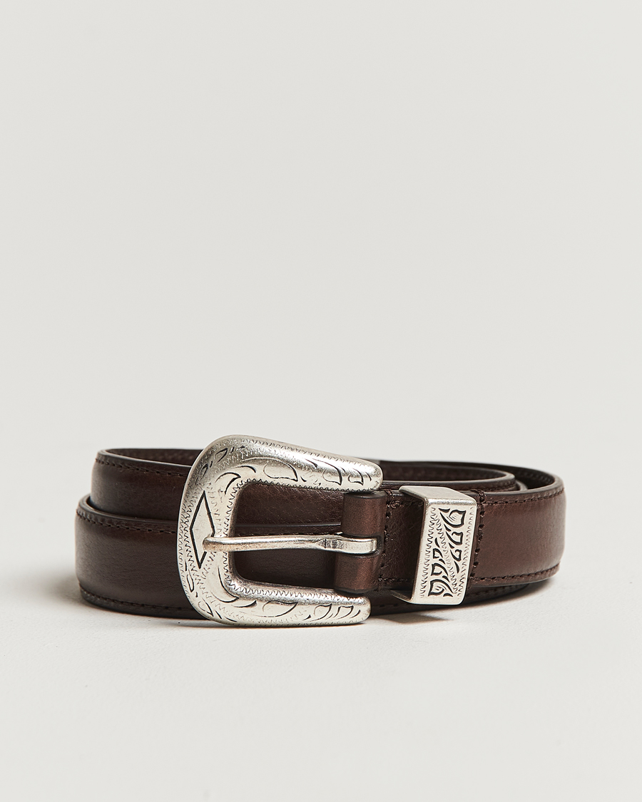 Heren | Anderson's Grained Western Leather Belt 2,5 cm Dark Brown | Anderson's | Grained Western Leather Belt 2,5 cm Dark Brown