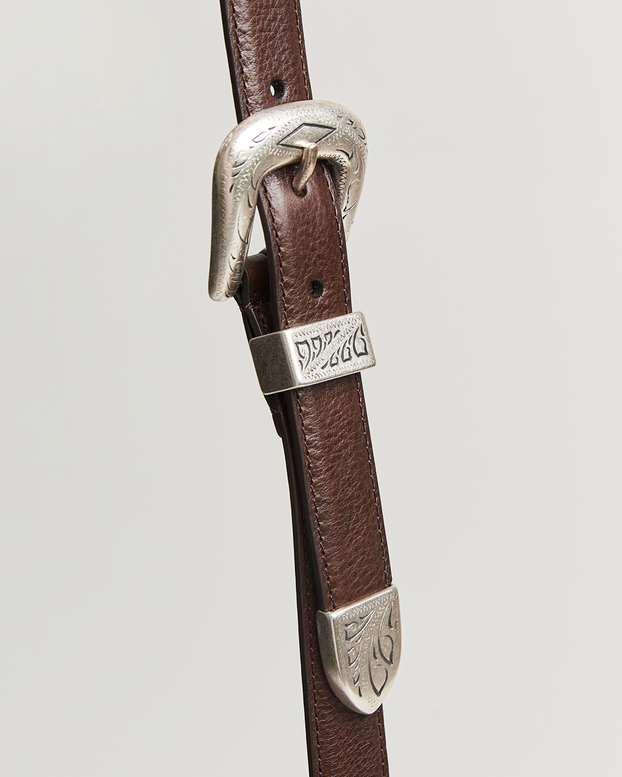Heren | Anderson's Grained Western Leather Belt 2,5 cm Dark Brown | Anderson's | Grained Western Leather Belt 2,5 cm Dark Brown