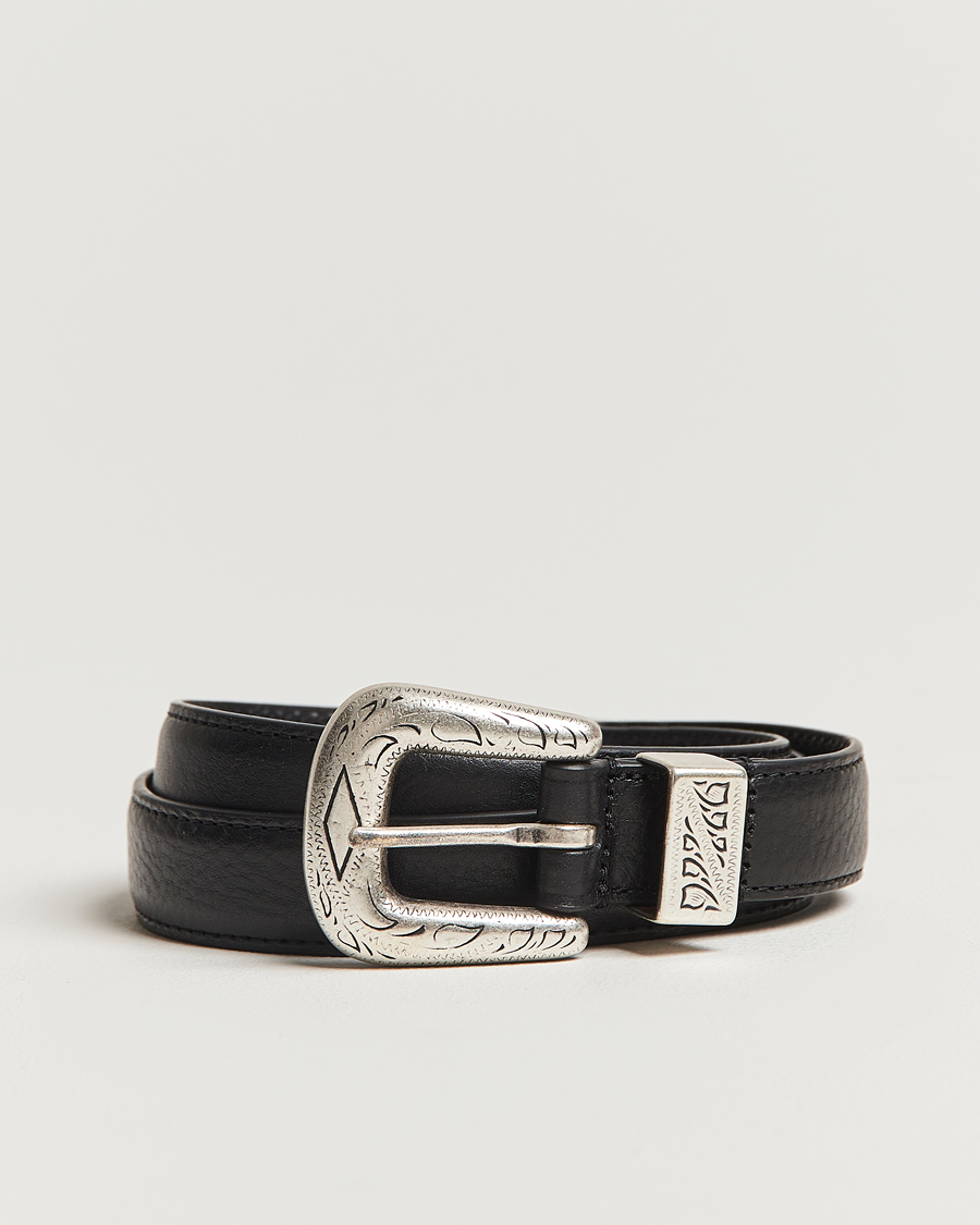 Heren | Riemen | Anderson's | Grained Western Leather Belt 2,5 cm Black