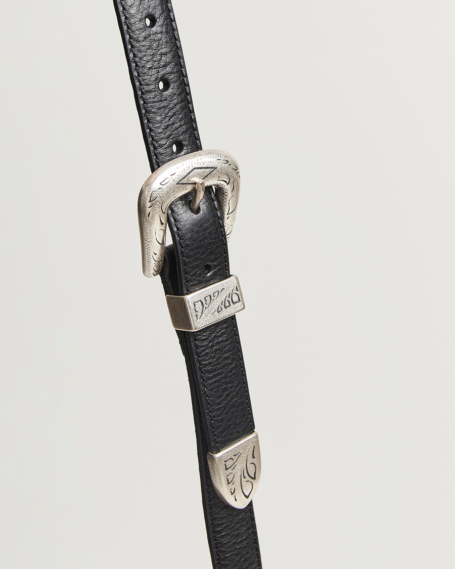 Heren | Riemen | Anderson's | Grained Western Leather Belt 2,5 cm Black