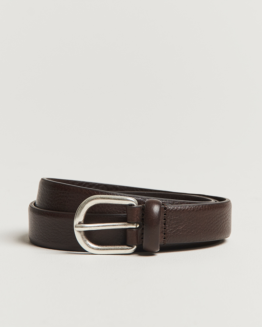 Heren | Riemen | Anderson's | Grained Leather Belt 2,5 cm Dark Brown