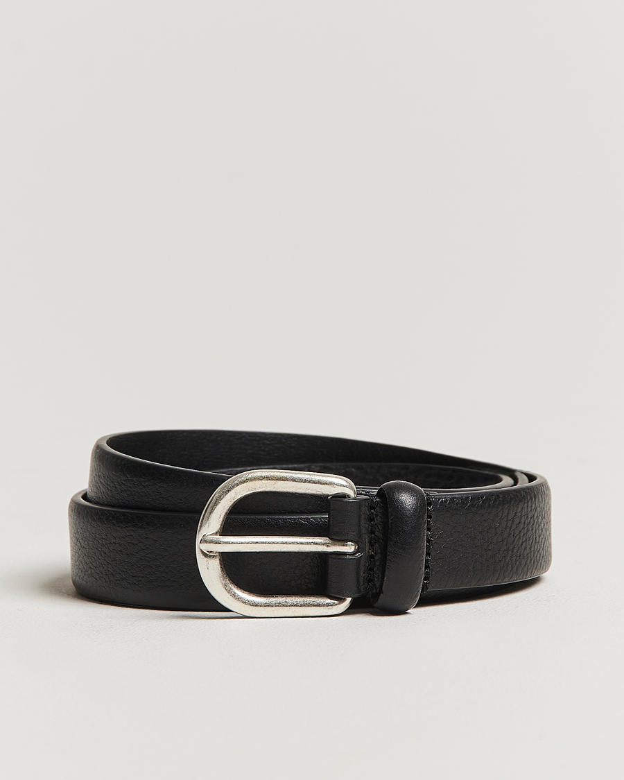 Heren | Riemen | Anderson's | Grained Leather Belt 2,5 cm Black