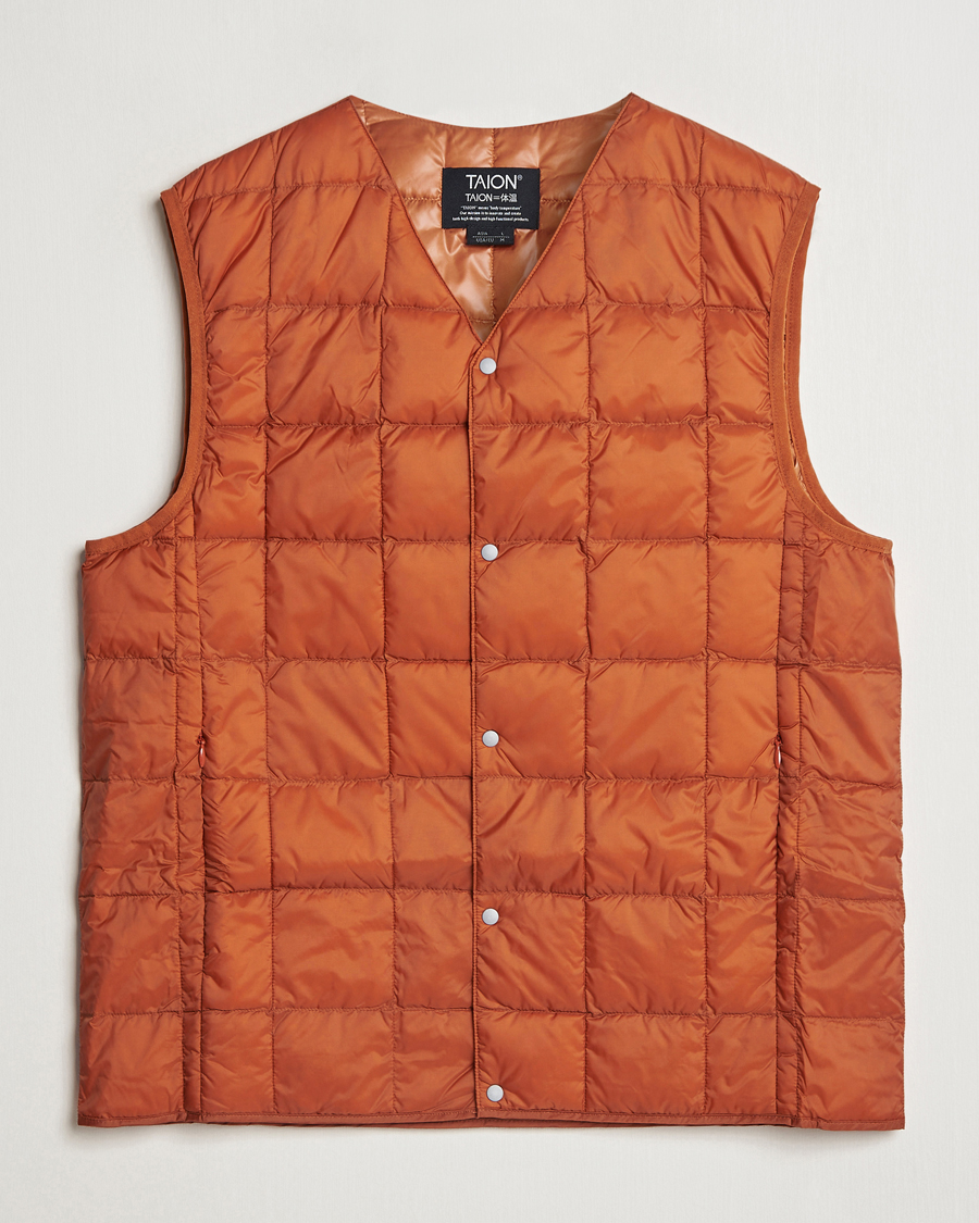 Heren | Jassen | TAION | V-Neck Lightweight Down Vest Brick Orange