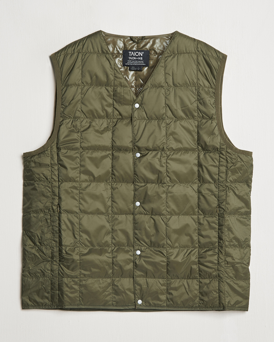 Heren | Jassen | TAION | V-Neck Lightweight Down Vest Dark Olive