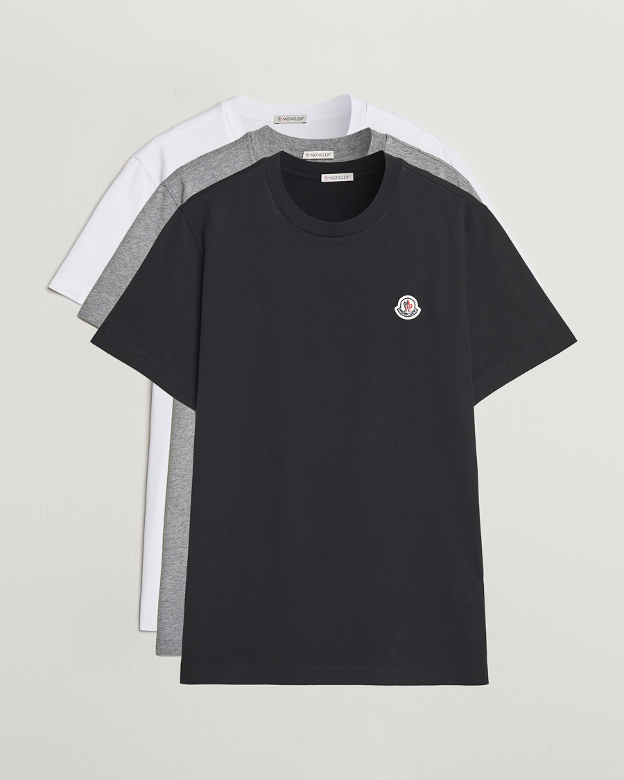 Heren | T-shirts | Moncler | 3-Pack Logo T-Shirt White/Grey/Black