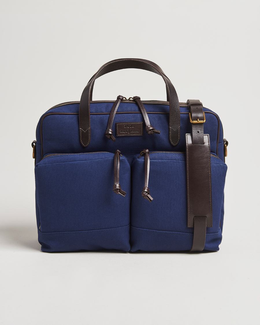 Heren | Polo Ralph Lauren Commuter Canvas Messenger Bag Newport Navy/Dk Brown | Polo Ralph Lauren | Commuter Canvas Messenger Bag Newport Navy/Dk Brown