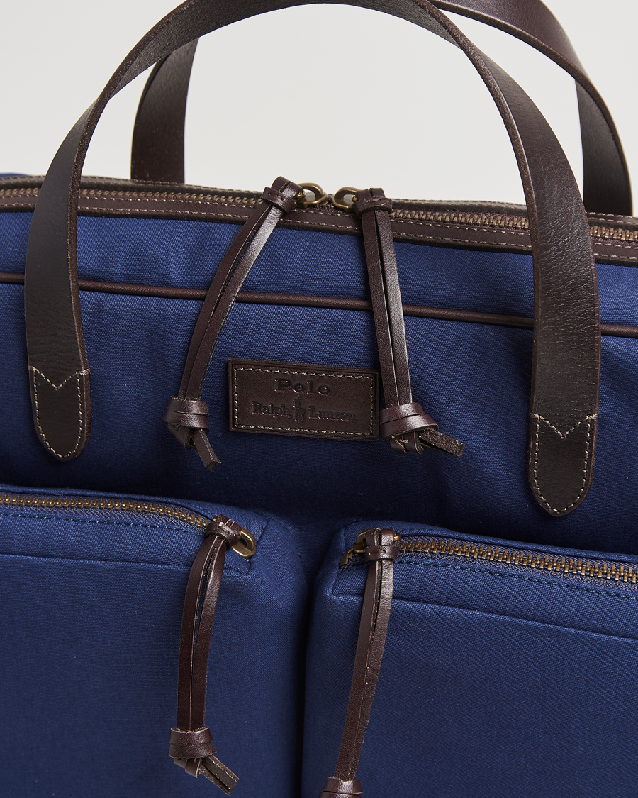 Heren | Polo Ralph Lauren Commuter Canvas Messenger Bag Newport Navy/Dk Brown | Polo Ralph Lauren | Commuter Canvas Messenger Bag Newport Navy/Dk Brown