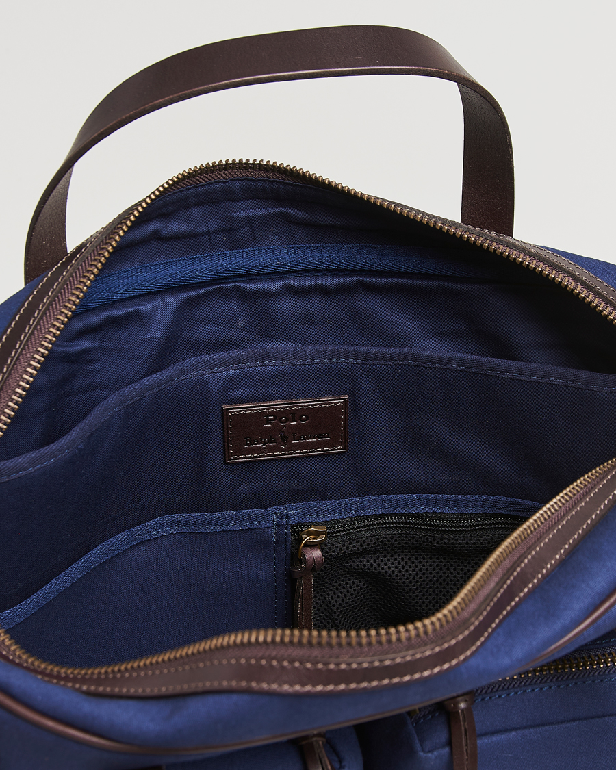Heren | Polo Ralph Lauren Commuter Canvas Messenger Bag Newport Navy/Dk Brown | Polo Ralph Lauren | Commuter Canvas Messenger Bag Newport Navy/Dk Brown