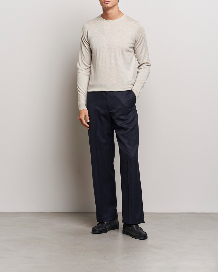 Heren | Truien | John Smedley | Lundy Extra Fine Merino Crew Neck Grey Fleece