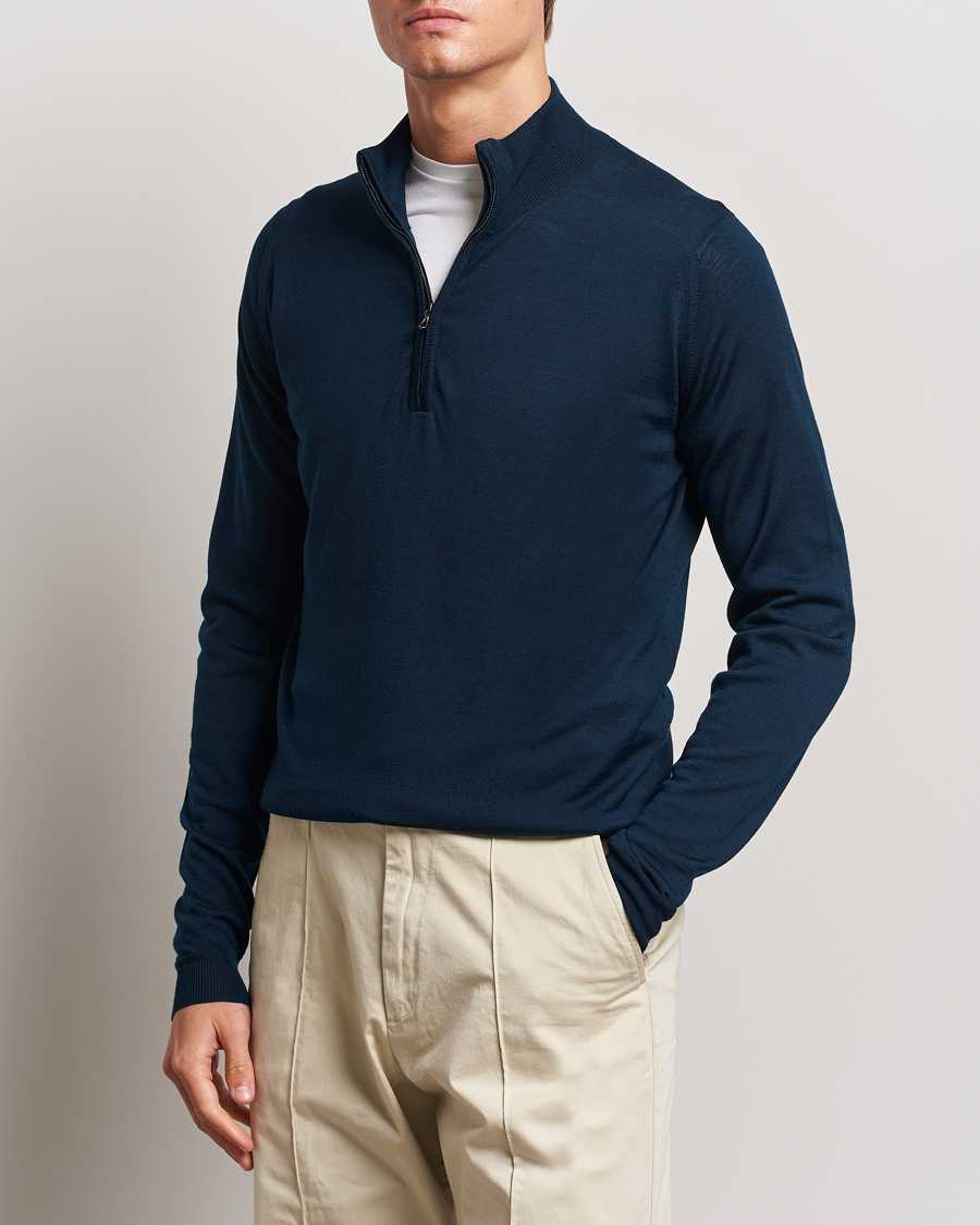 Heren |  | John Smedley | Barrow Extra Fine Merino Half Zip Orion Green