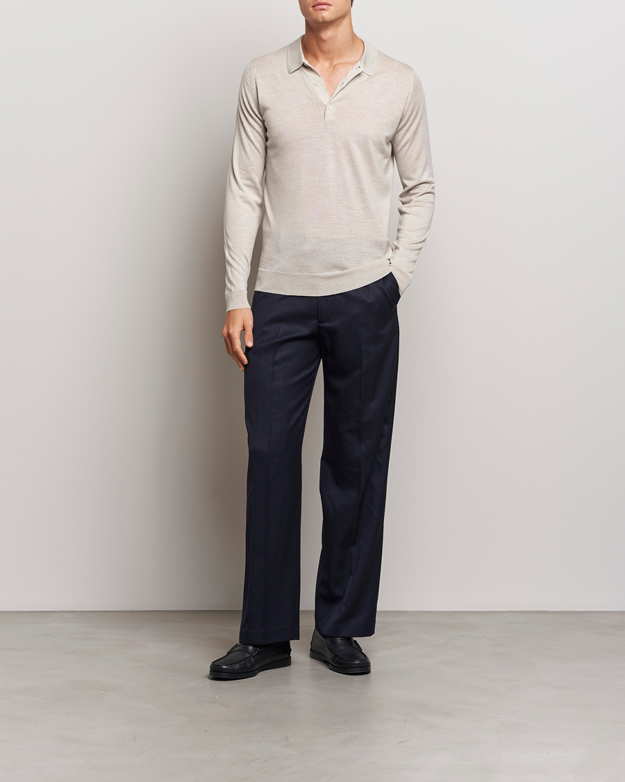 Heren | Truien | John Smedley | Belper Extra Fine Merino Polo Pullover Grey Fleece