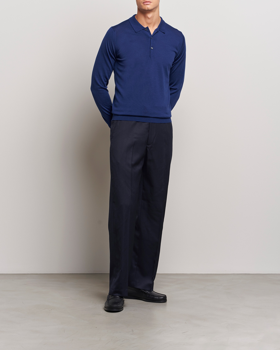 Heren | Truien | John Smedley | Belper Extra Fine Merino Polo Pullover Ink Blue