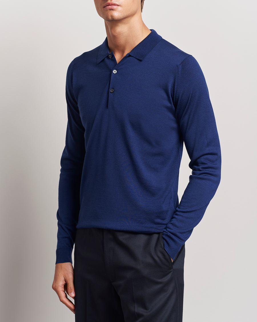 Heren |  | John Smedley | Belper Extra Fine Merino Polo Pullover Ink Blue