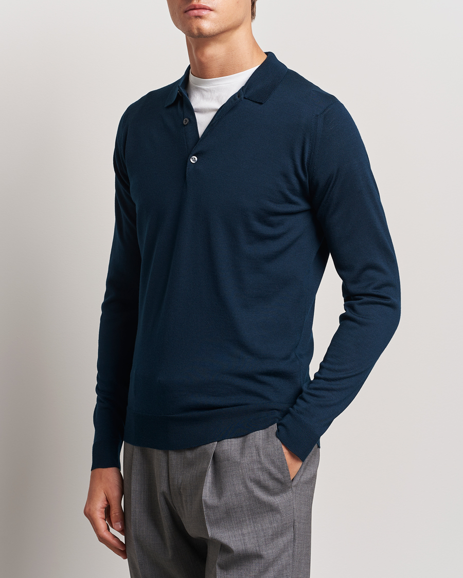 Heren |  | John Smedley | Belper Extra Fine Merino Polo Pullover Orion Green