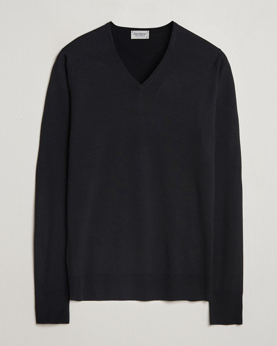 Heren | Truien | John Smedley | Bobby Extra Fine Merino V-Neck Pullover Black