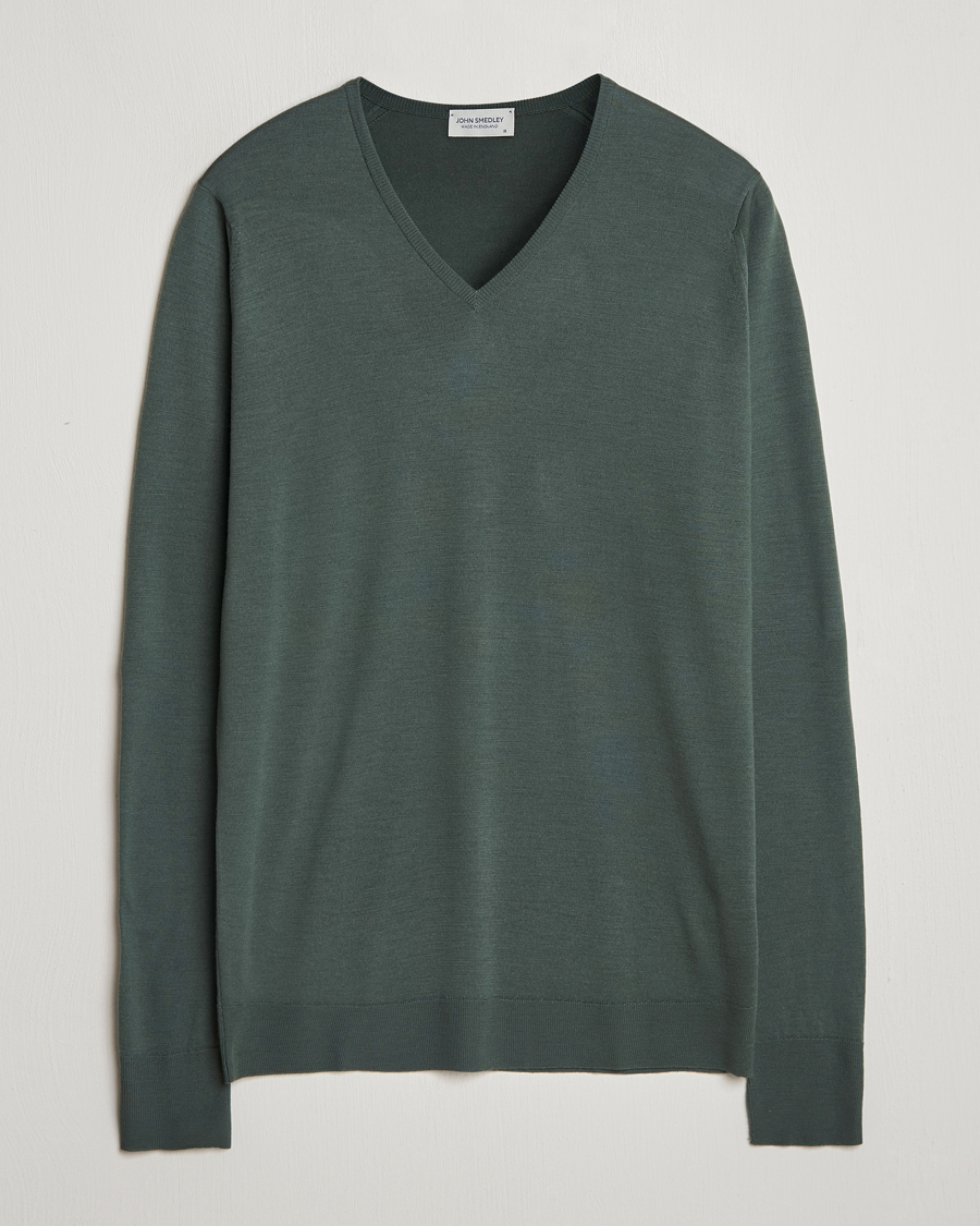 Heren | Truien | John Smedley | Bobby Extra Fine Merino V-Neck Pullover Dark Green