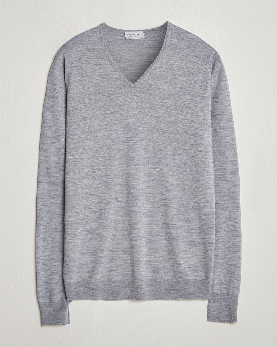 Heren | Truien | John Smedley | Bobby Extra Fine Merino V-Neck Pullover Silver Grey