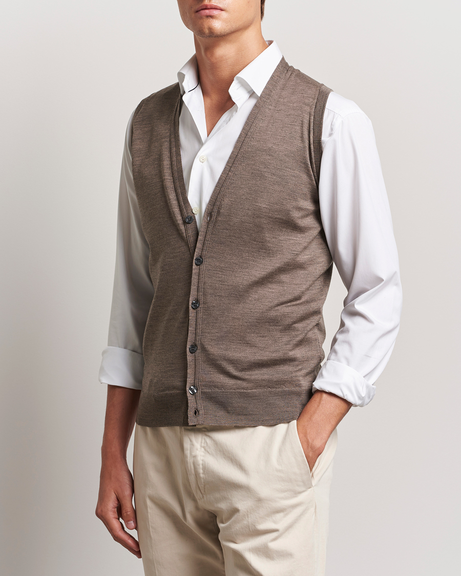 Heren | Truien | John Smedley | Huntswood Slim Fit Waistcoat Mushroom Brown