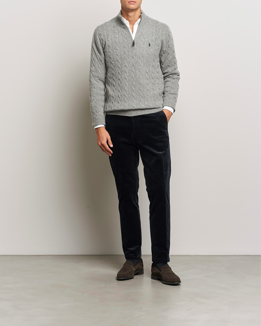 Heren | Truien | Polo Ralph Lauren | Wool/Cashmere Cable Half Zip Fawn Grey Heather