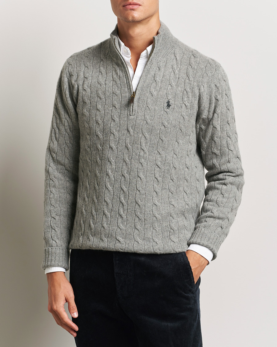 Heren | Truien | Polo Ralph Lauren | Wool/Cashmere Cable Half Zip Fawn Grey Heather