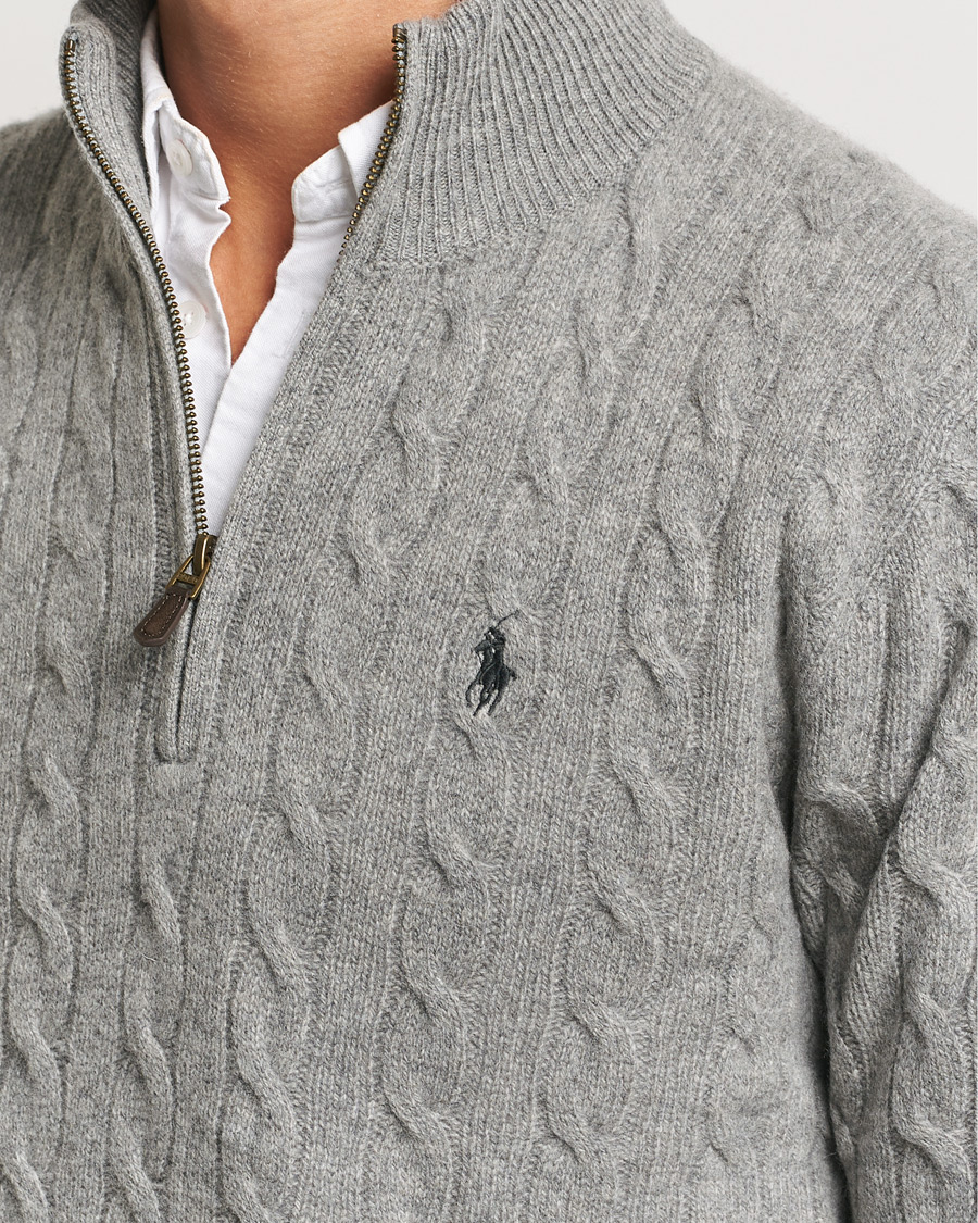 Heren | Truien | Polo Ralph Lauren | Wool/Cashmere Cable Half Zip Fawn Grey Heather