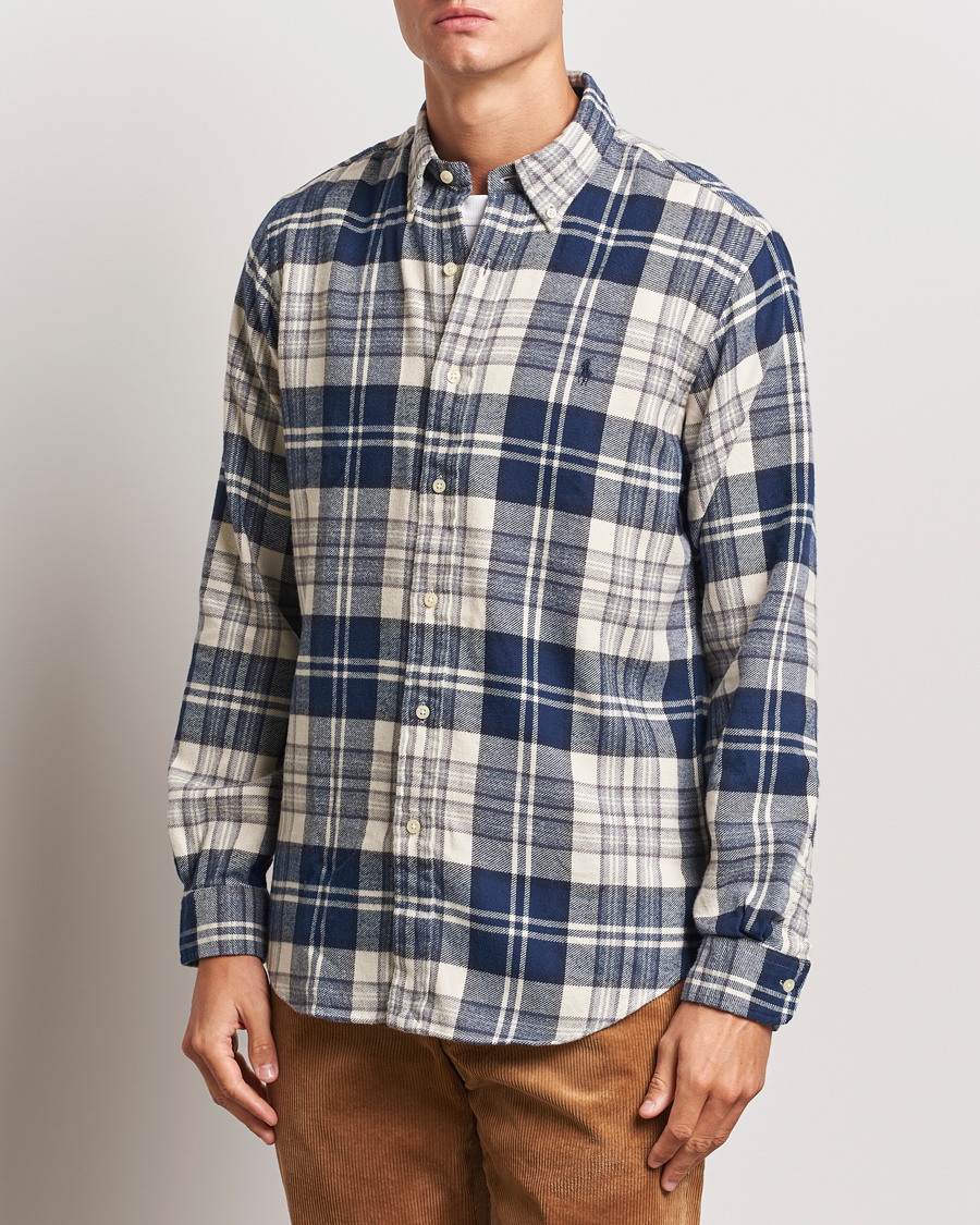 Heren | Overhemden | Polo Ralph Lauren | Custom Fit Brushed Flannel Checked Shirt Off White