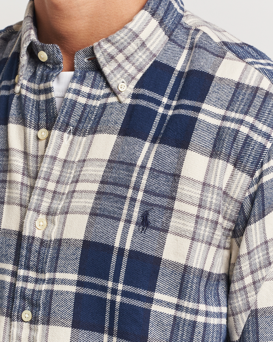 Heren | Overhemden | Polo Ralph Lauren | Custom Fit Brushed Flannel Checked Shirt Off White