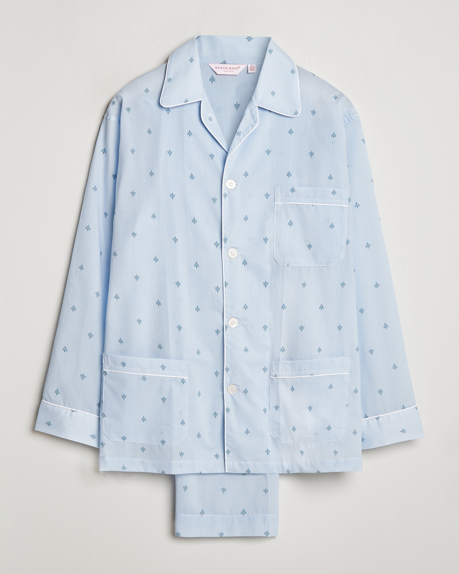 Heren | Derek Rose Piped Cotton Pyjama Set Blue | Derek Rose | Piped Cotton Pyjama Set Blue