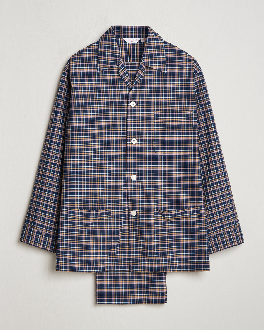 Heren | Derek Rose Cotton Checked Pyjama Set Navy | Derek Rose | Cotton Checked Pyjama Set Navy
