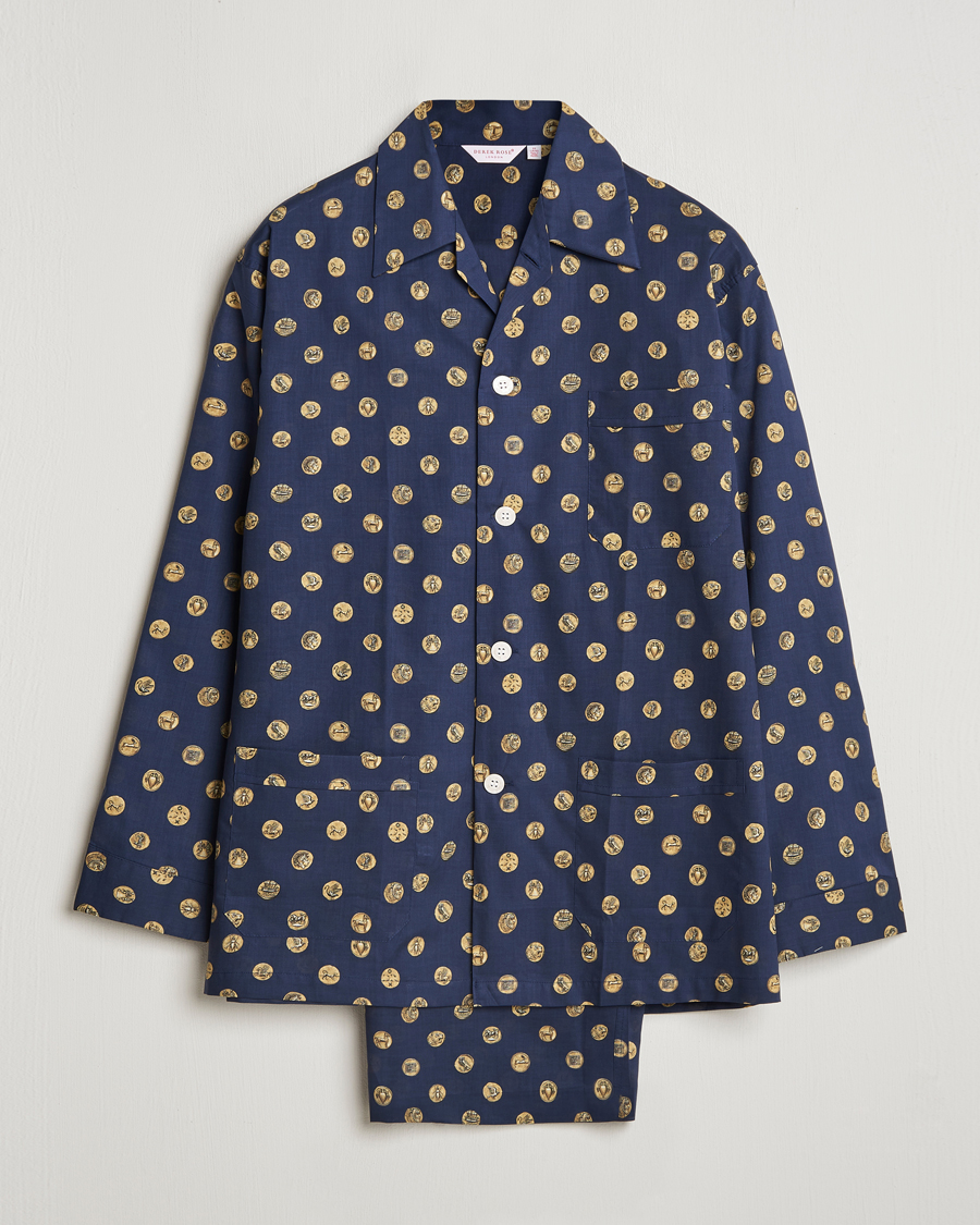 Heren | Pyjama's en gewaden | Derek Rose | Printed Cotton Pyjama Set Navy