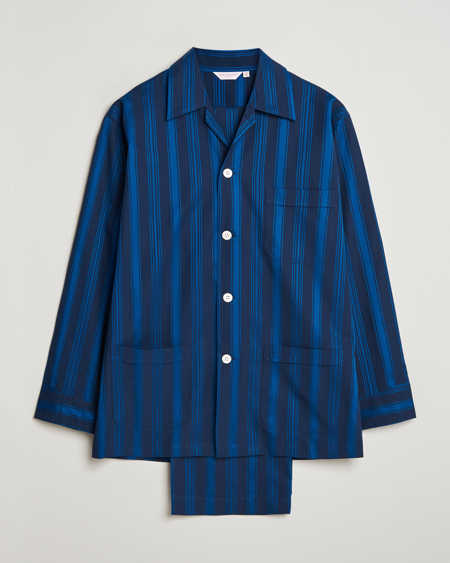 Heren | Derek Rose Striped Cotton Pyjama Set Navy | Derek Rose | Striped Cotton Pyjama Set Navy