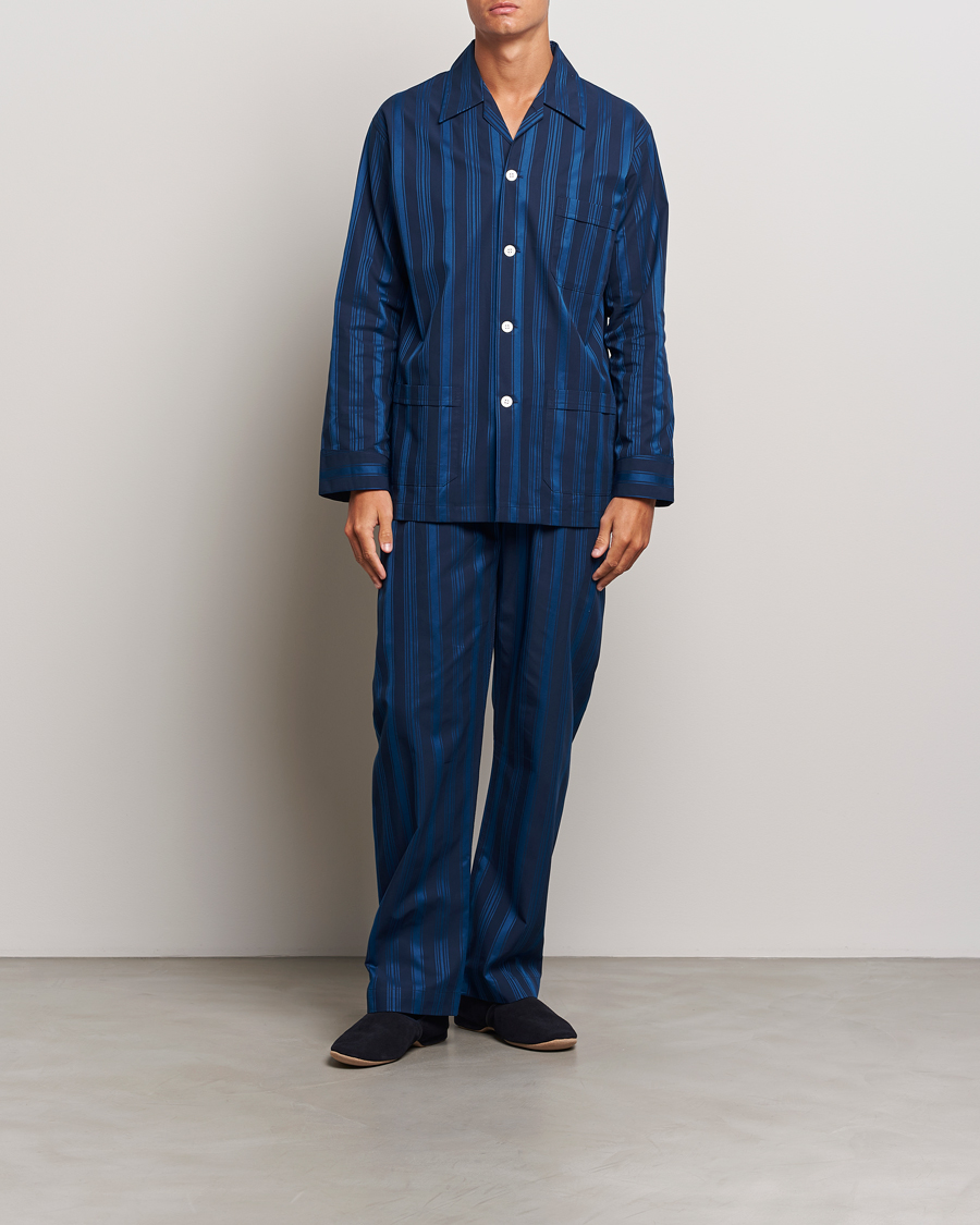 Heren | Derek Rose Striped Cotton Pyjama Set Navy | Derek Rose | Striped Cotton Pyjama Set Navy