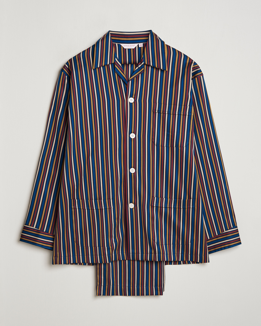 Heren | Derek Rose Striped Cotton Pyjama Set Navy | Derek Rose | Striped Cotton Pyjama Set Navy