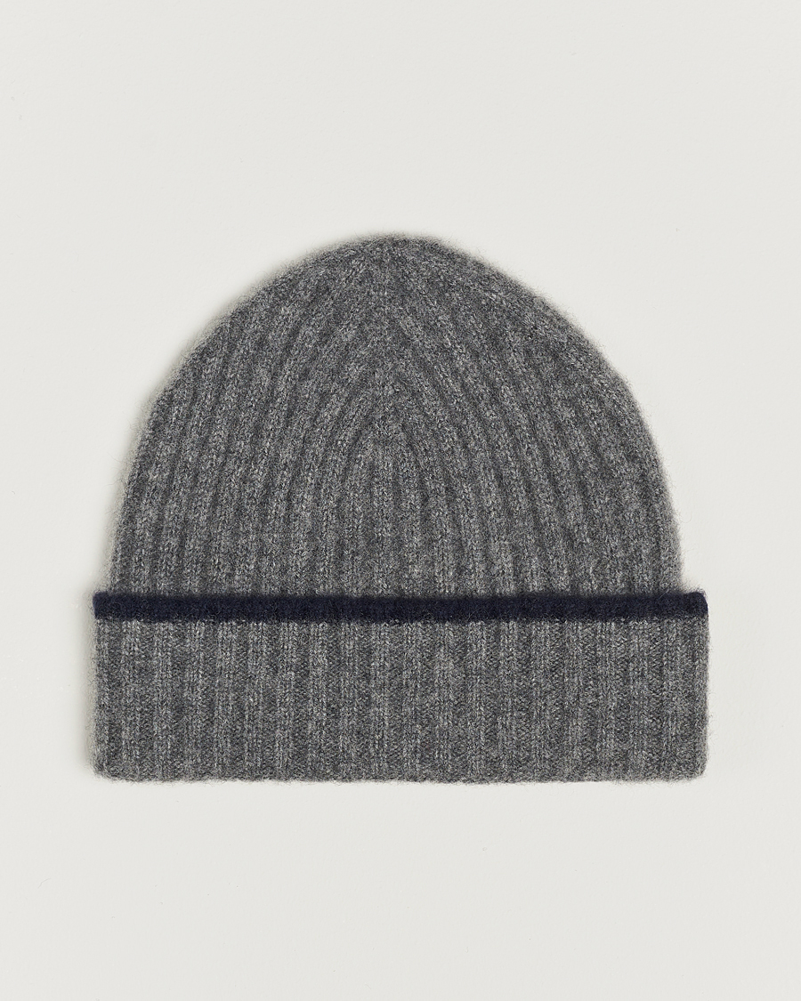 Heren | Amanda Christensen Rib Knitted Cashmere Paspoal Cap Grey Melange | Amanda Christensen | Rib Knitted Cashmere Paspoal Cap Grey Melange