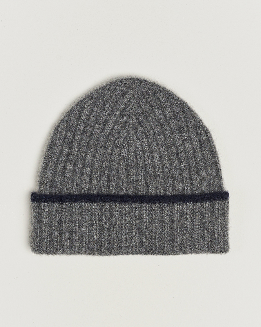 Heren | Amanda Christensen Rib Knitted Cashmere Paspoal Cap Grey Melange | Amanda Christensen | Rib Knitted Cashmere Paspoal Cap Grey Melange