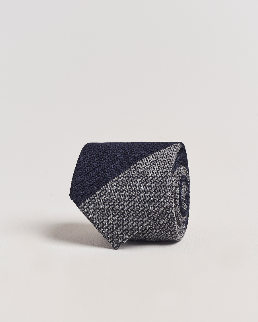 Heren | Amanda Christensen Silk/Wool Striped 8cm Tie Navy/Grey | Amanda Christensen | Silk/Wool Striped 8cm Tie Navy/Grey