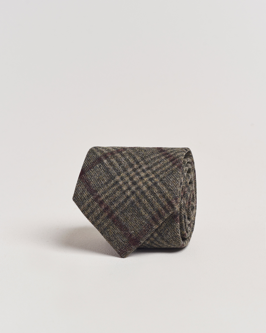 Heren | Amanda Christensen Wool Checked 8cm Tie Green | Amanda Christensen | Wool Checked 8cm Tie Green