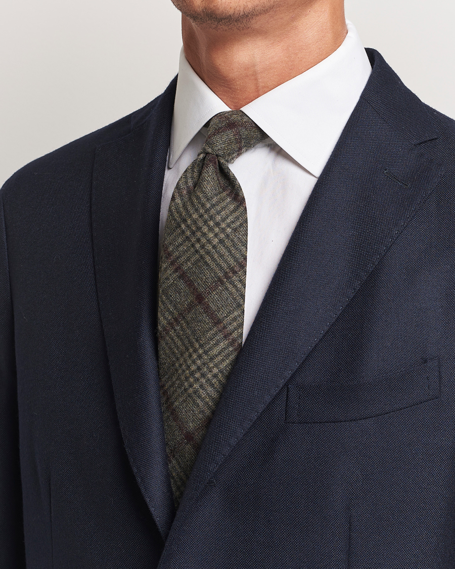 Heren | Amanda Christensen Wool Checked 8cm Tie Green | Amanda Christensen | Wool Checked 8cm Tie Green