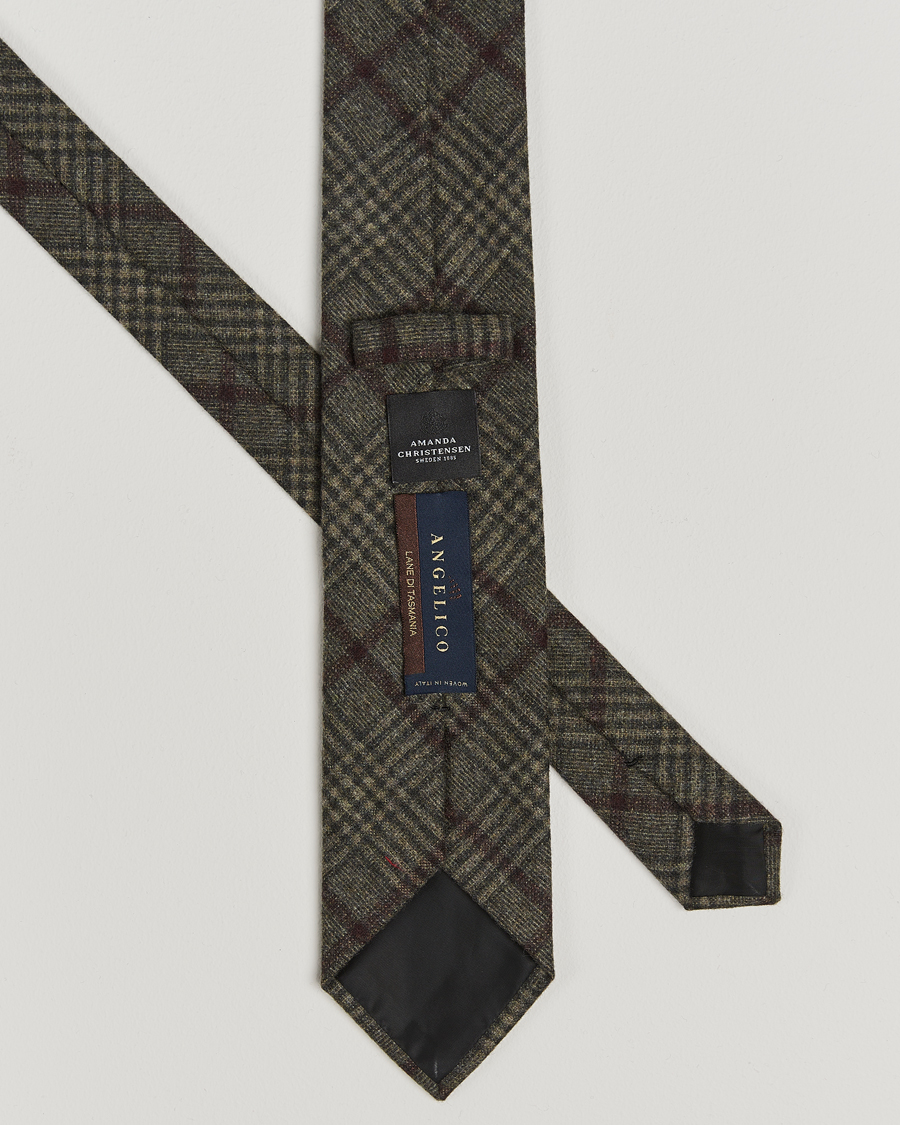 Heren | Amanda Christensen Wool Checked 8cm Tie Green | Amanda Christensen | Wool Checked 8cm Tie Green
