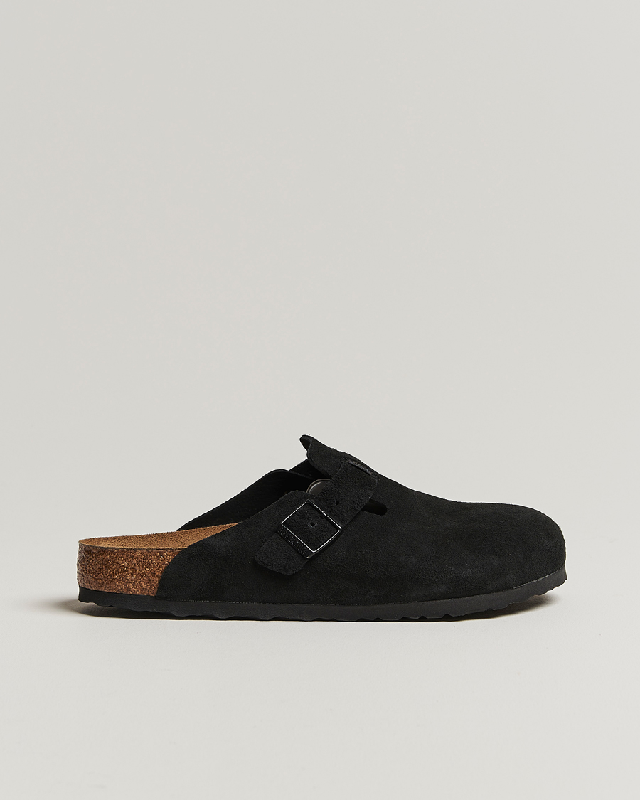 Heren | Sandalen slides | BIRKENSTOCK | Boston Soft Footbed Black Suede