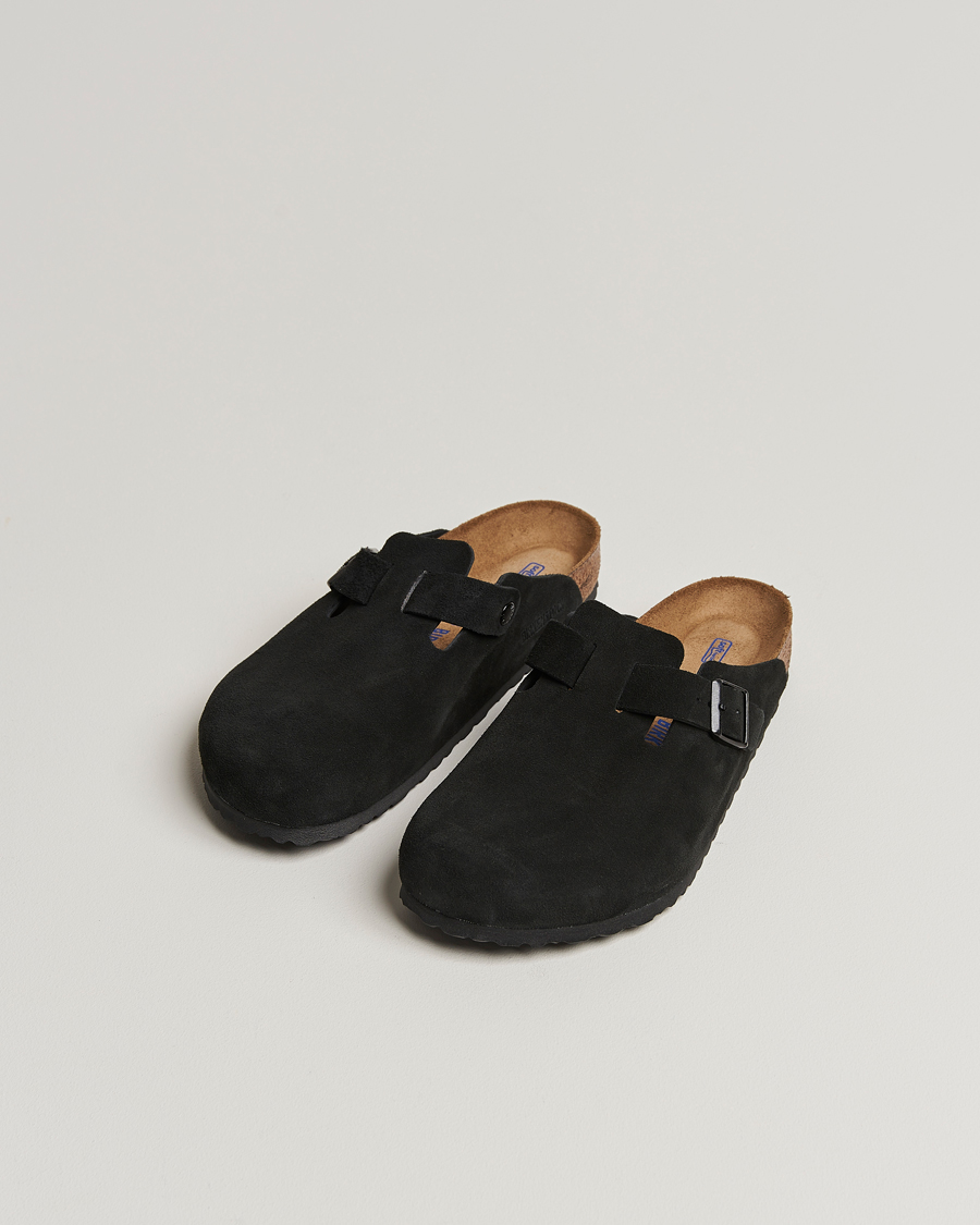 Heren | Sandalen slides | BIRKENSTOCK | Boston Soft Footbed Black Suede