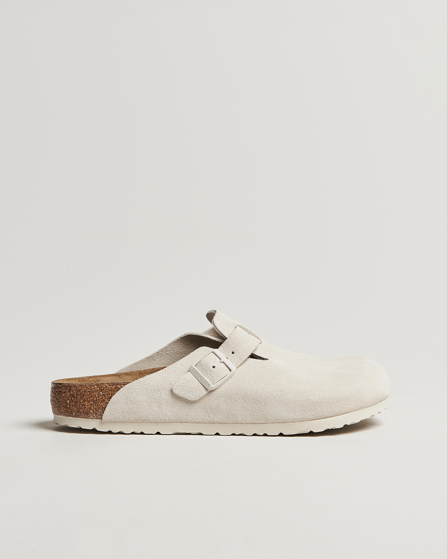Heren | BIRKENSTOCK Boston Classic Footbed Antique White Suede | BIRKENSTOCK | Boston Classic Footbed Antique White Suede