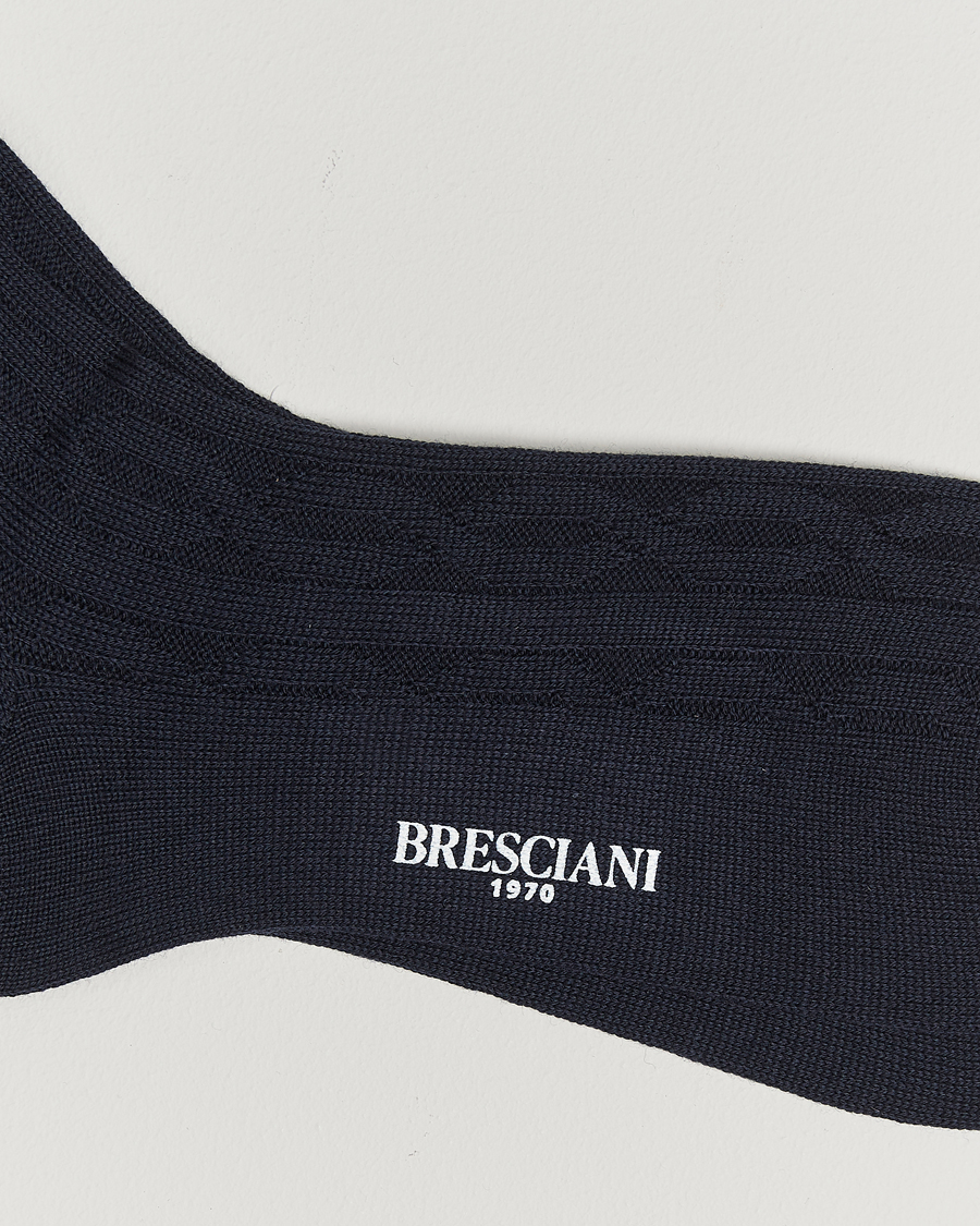 Heren | Ondergoed | Bresciani | Link Ribbed Wool Socks Navy