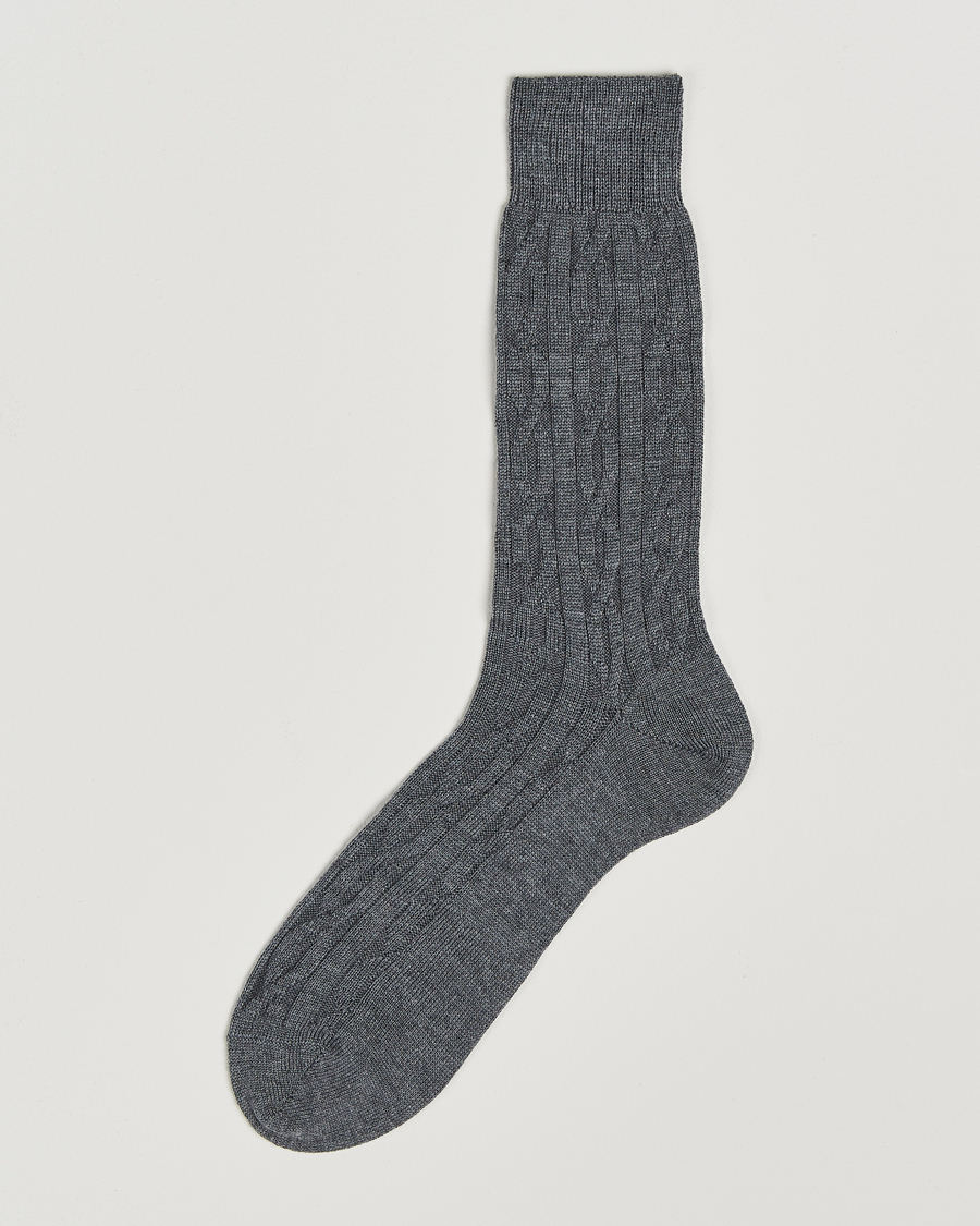 Heren | Ondergoed | Bresciani | Link Ribbed Wool Socks Light Grey