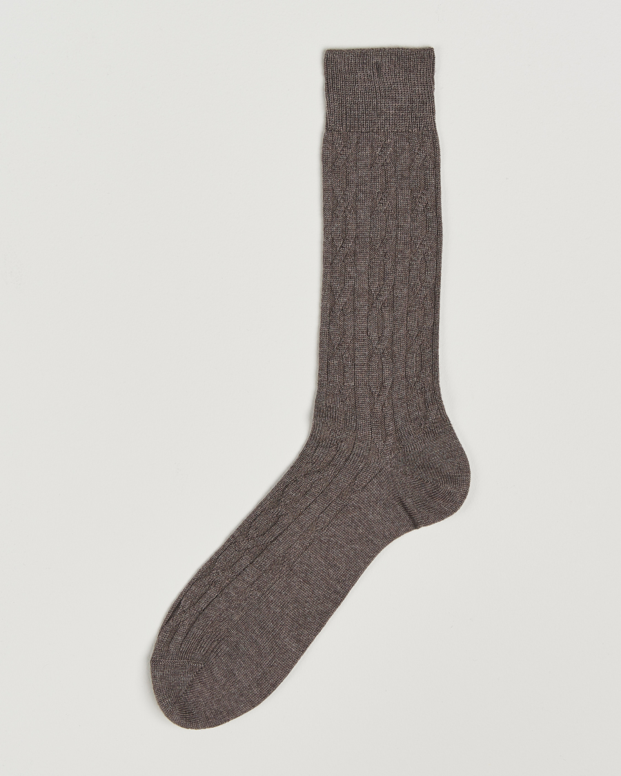 Heren | Ondergoed | Bresciani | Link Ribbed Wool Socks Taupe