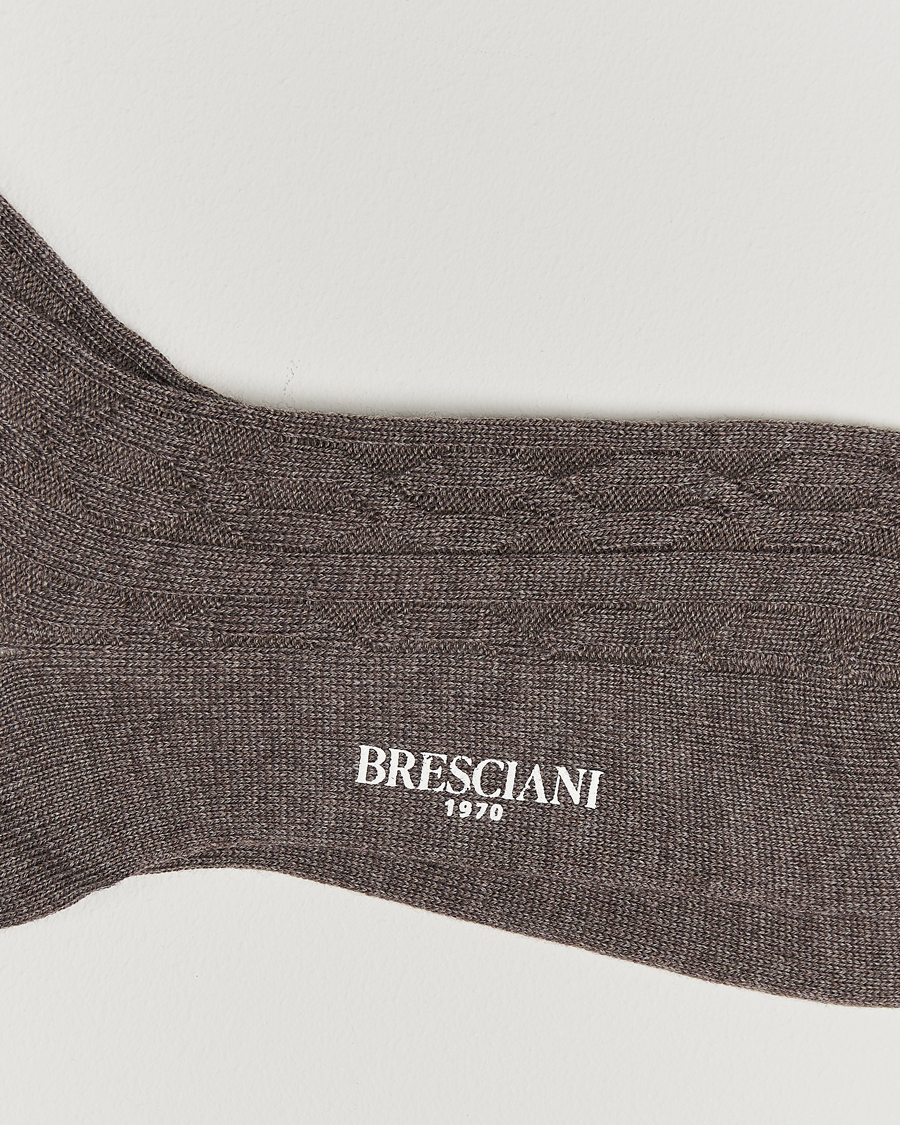 Heren | Ondergoed | Bresciani | Link Ribbed Wool Socks Taupe